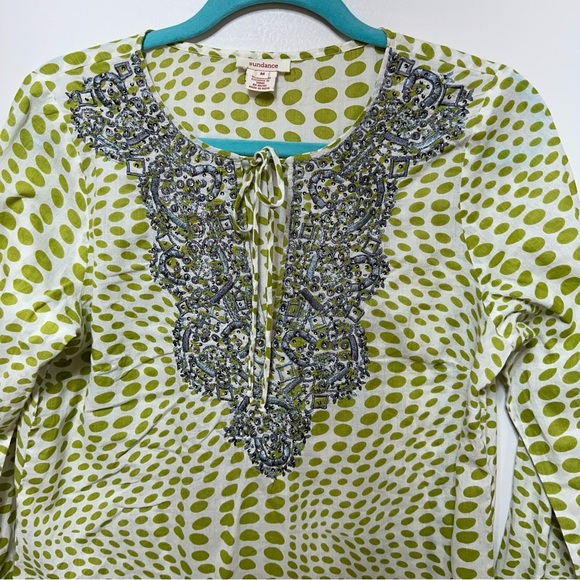 Sundance Beaded Tunic Green and White Size Medium - Picture 3 of 6